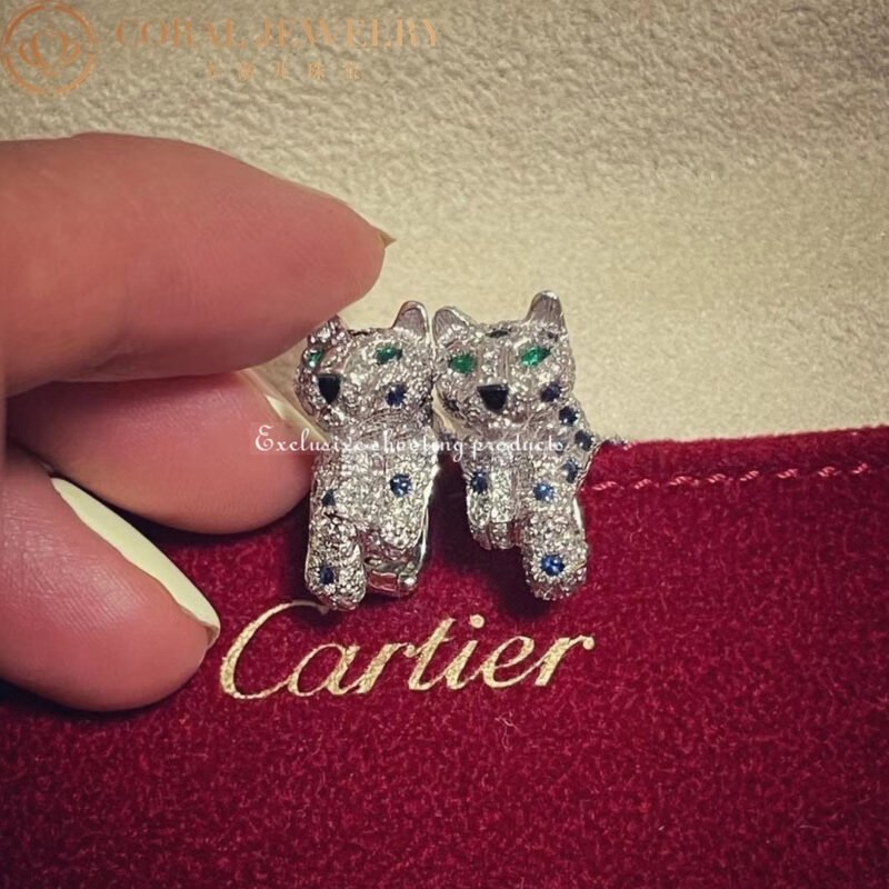 Cartier Panthère de Cartier Earrings White Gold Sapphire Diamond Pave Diamond 4