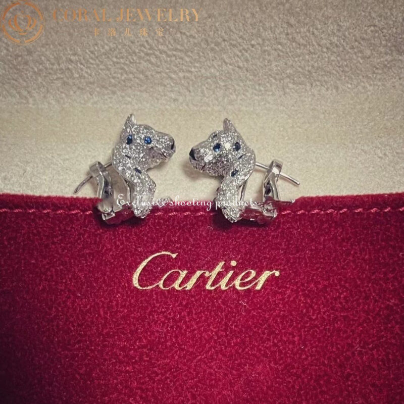 Cartier Panthère de Cartier Earrings White Gold Sapphire Diamond Pave Diamond 3