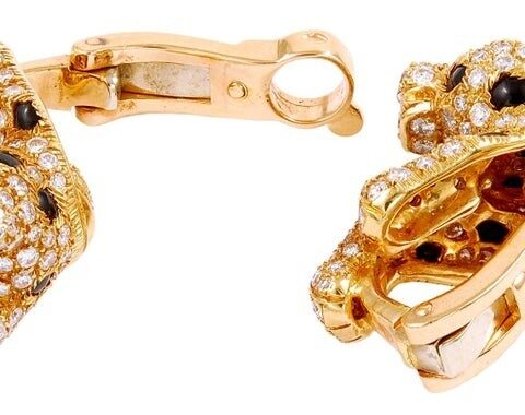 Cartier Panthère de Cartier Earrings Yellow Gold Vintage Diamond Pave Diamond 3