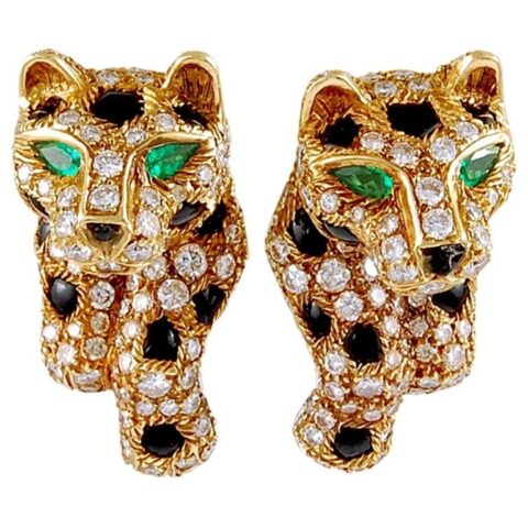 Cartier Panthère de Cartier Earrings Yellow Gold Vintage Diamond Pave Diamond 2