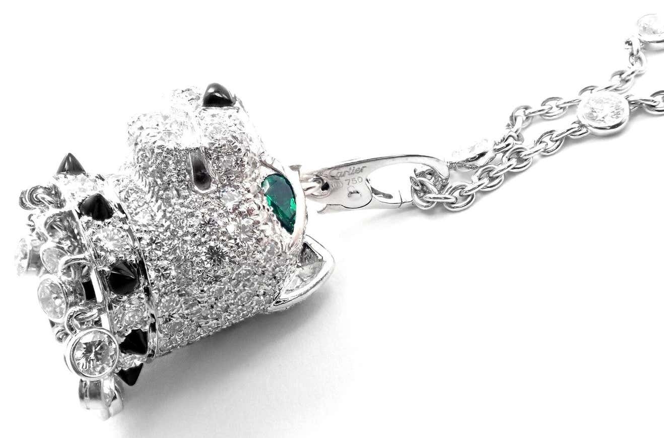 Cartier Panthère De Cartier Necklace Diamond Emerald Onyx White Gold Pendant Necklace 3