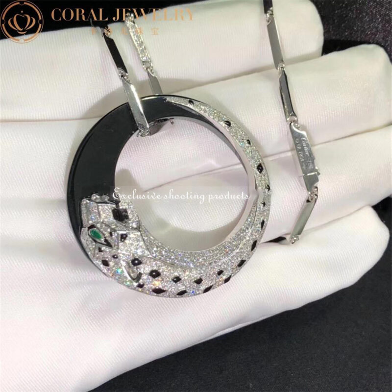 Panthère de Cartier HP700855 Necklace White Gold Black Ceramic Onyx Emeralds Diamonds 6