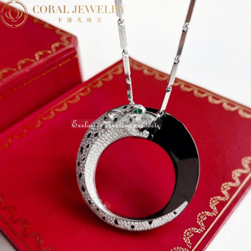 Panthère de Cartier HP700855 Necklace White Gold Black Ceramic Onyx Emeralds Diamonds 5