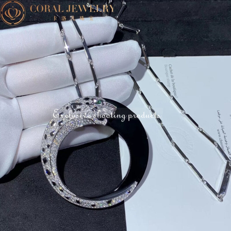 Cartier Panthere De Cartier Necklace White Gold Black Ceramic Onyx Emeralds Diamonds Hp700855 Coral 24