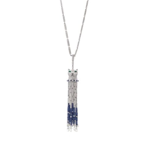 Cartier Panthère de Cartier Necklace White Gold Set with Sapphire Beads Emeralds Diamonds 1