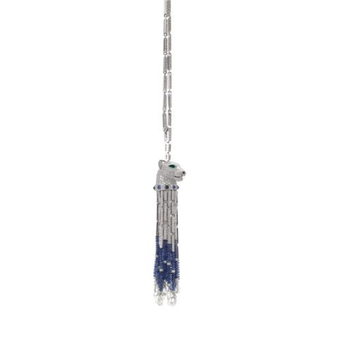 Cartier Panthère de Cartier Necklace White Gold Set with Sapphire Beads Emeralds Diamonds 5