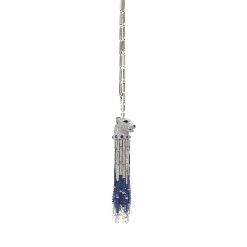 Cartier Panthère de Cartier Necklace White Gold Set with Sapphire Beads Emeralds Diamonds 5