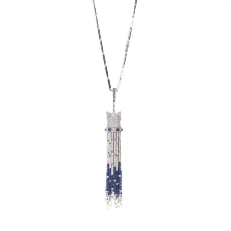 Cartier Panthère de Cartier Necklace White Gold Set with Sapphire Beads Emeralds Diamonds 4