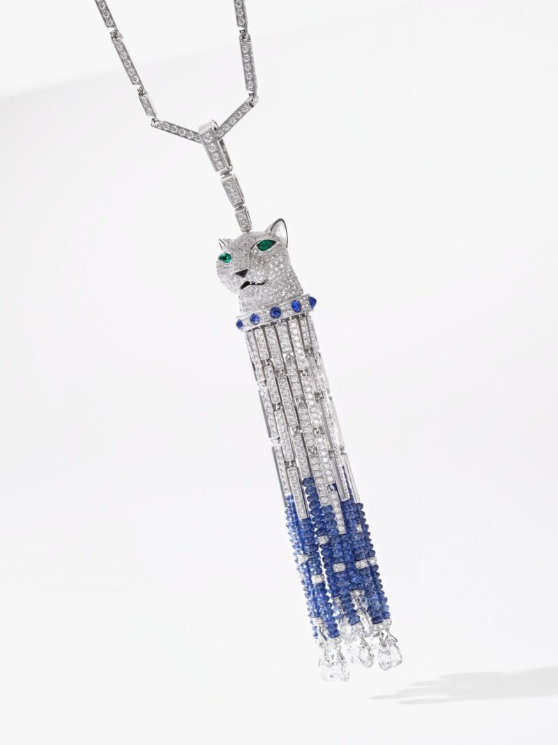 Cartier Panthère de Cartier Necklace White Gold Set with Sapphire Beads Emeralds Diamonds 2