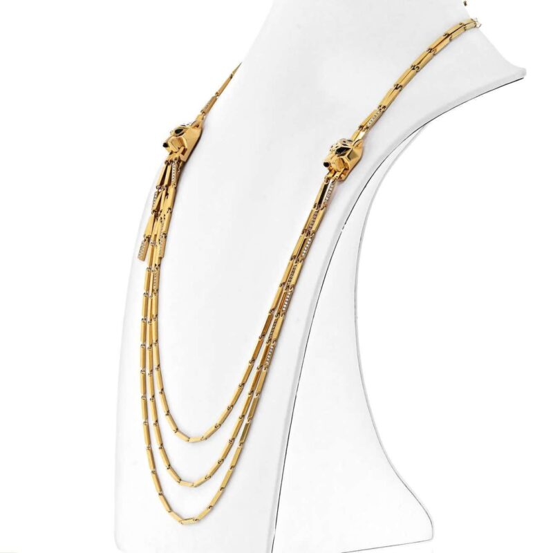 Cartier Panthère de Cartier Necklace Yellow Gold Diamond Emerald Onyx and Black Enamel Long Necklace9