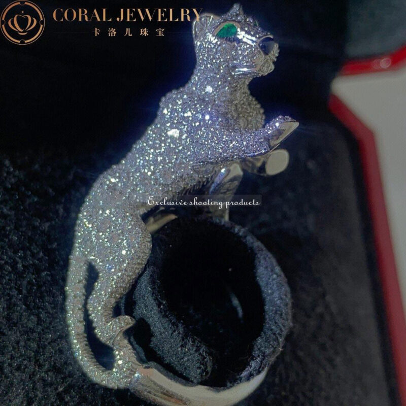 Cartier Panthère De Cartier Ring White Gold Diamond Emerald & Onyx Walking6