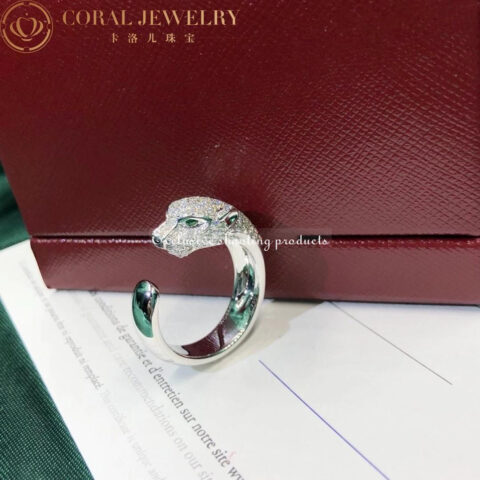 Cartier N4224900 Panthère De Cartier Ring White Gold Diamonds Emeralds Onyx 10