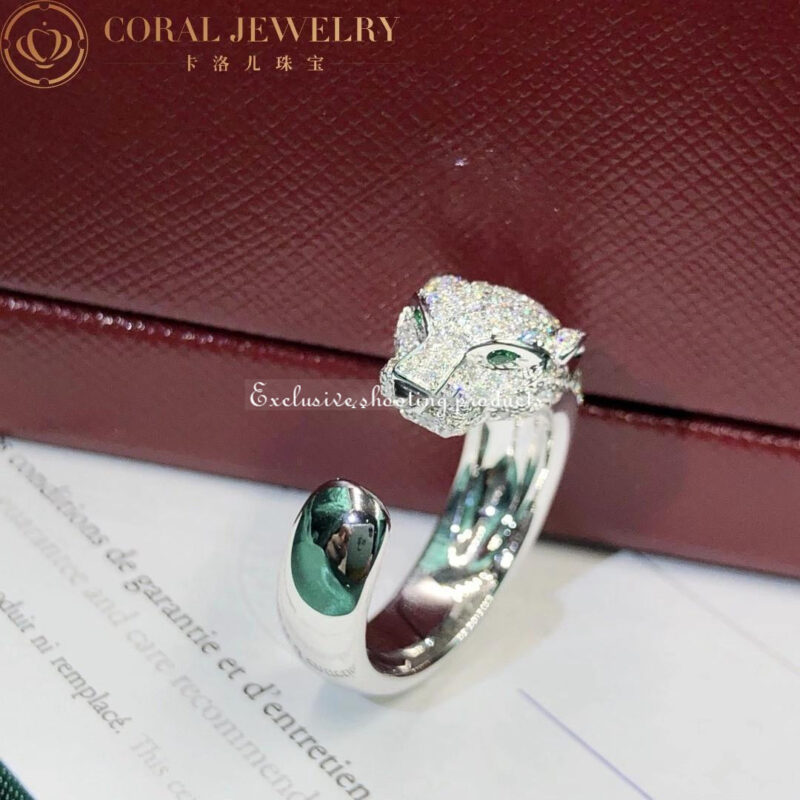Cartier N4224900 Panthère De Cartier Ring White Gold Diamonds Emeralds Onyx 9
