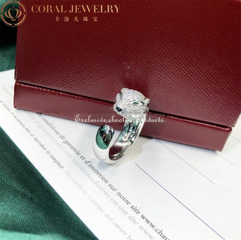 Cartier N4224900 Panthère De Cartier Ring White Gold Diamonds Emeralds Onyx 8