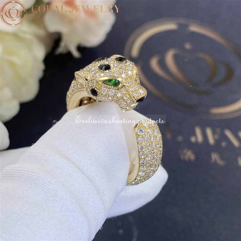Cartier Panthère De N4767700 Cartier Ring Yellow Gold Diamonds Emeralds Onyx 3