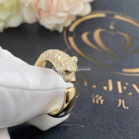 Cartier Panthère De N4765800 Cartier Ring Yellow Gold Emeralds Onyx Diamonds 9