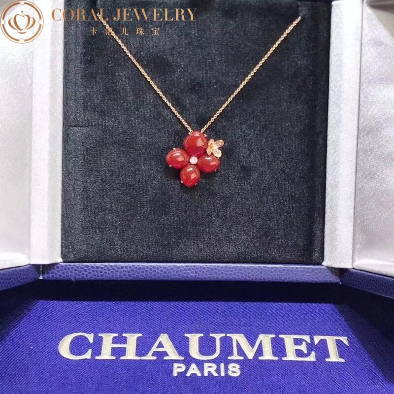 Chaumet Hortensi 083527 Jardins Pink Gold Carnelian Diamond Pendant 2