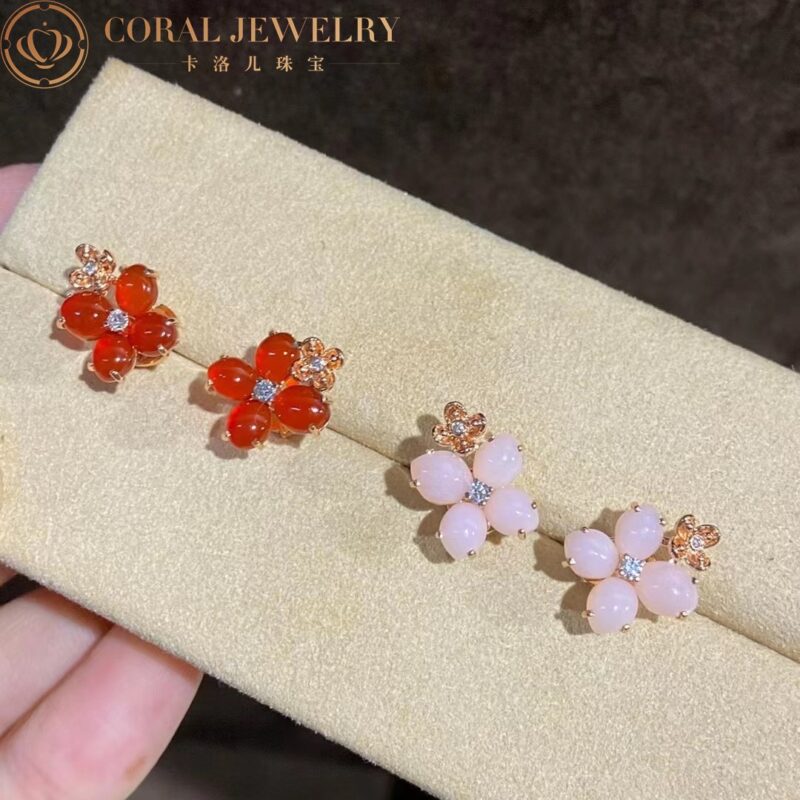 Chaumet Hortensia Aube Rosee Pink Gold Diamond Carnelian Earrings7