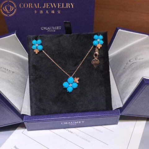 Chaumet 083148 Hortensia Aube Rosee Pink Gold Diamond Turquoise Earrings 6