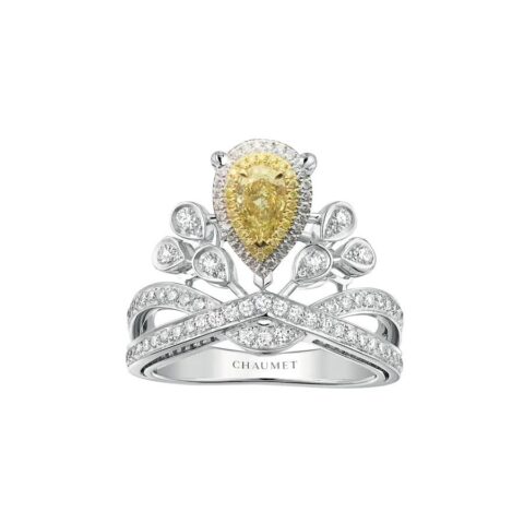Chaumet Josephine Aigrette Imperiale Ring Platinum Yellow Diamonds Coral 22