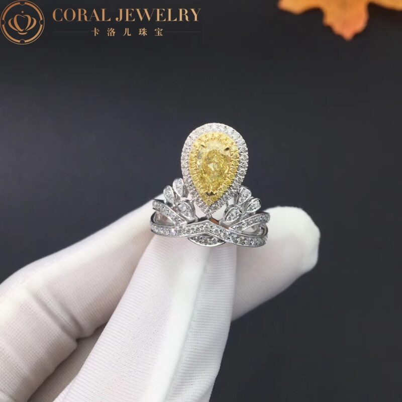 Chaumet Josephine Aigrette Imperiale Ring Platinum Yellow Diamonds Coral 44