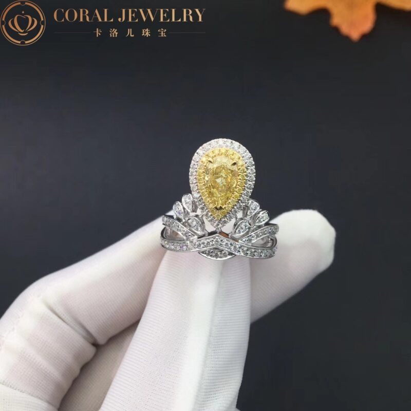 Chaumet Josephine Aigrette Imperiale Ring Platinum Yellow Diamonds Coral 55