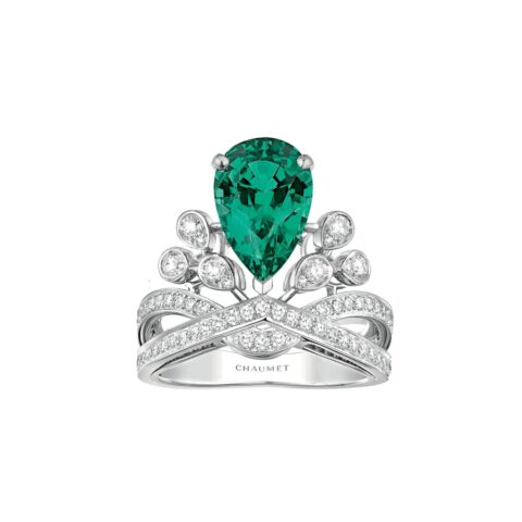 Chaumet Joséphine Aigrette Impériale Ring 082677 Platinum Emerald Diamonds 1