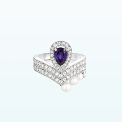 Chaumet Joséphine Aigrette Ring 083339-083290 White Gold Amethyst Diamond Combination Rings2