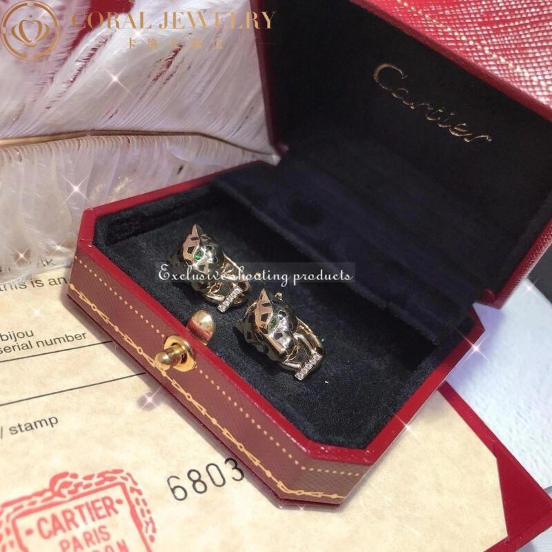Cartier Panthère de B8044700 Cartier Earrings Yellow Gold Black Lacquer Tsavorite Diamonds 3
