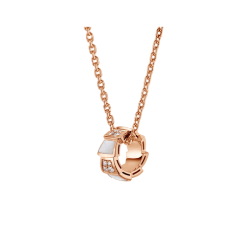 Bulgari Serpenti 357095 Viper 18 kt rose gold necklace set with mother-of-pearl elements and pavé diamonds on the pendant 1