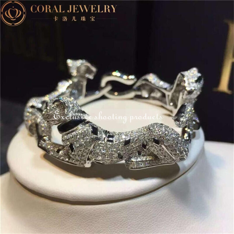 Cartier Panthère De HP600335 Cartier Bracelet 18k White Gold Onyx Emeralds Diamonds 4
