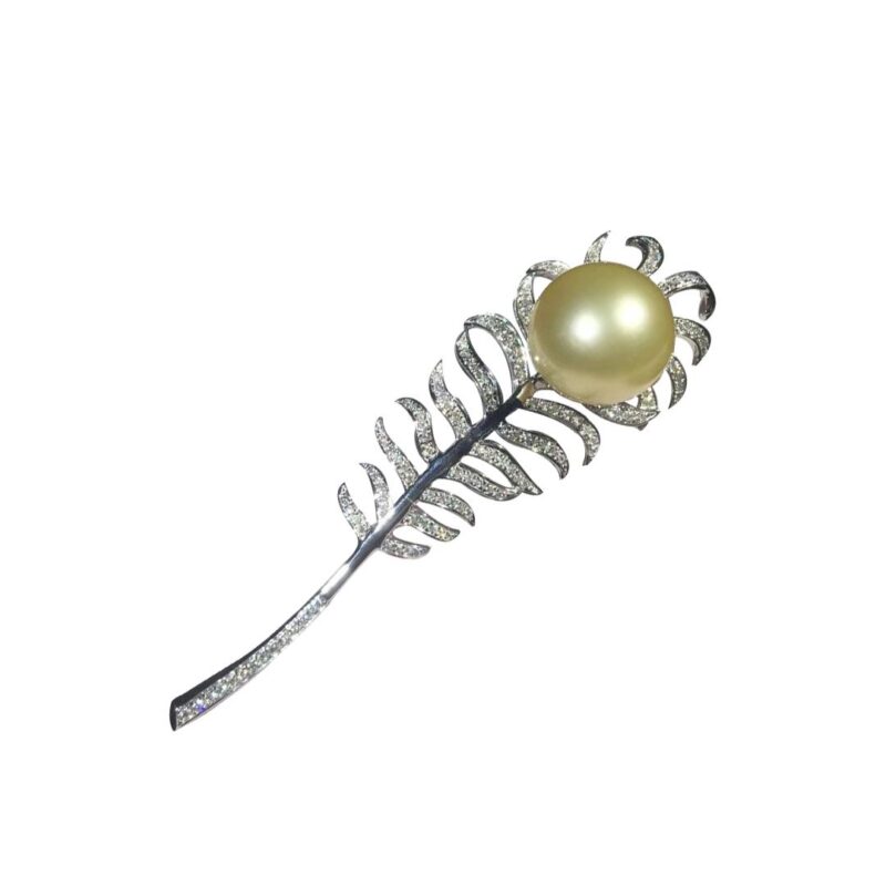 Chanel Plume De Chanel Brooch 18k White Gold Diamonds Pearl Brooch J10785 1