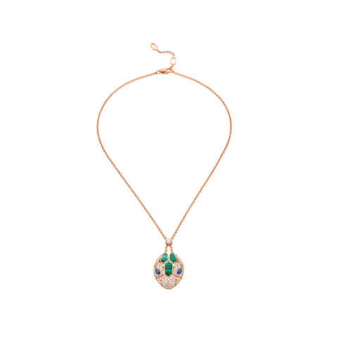 Bulgari Serpenti 356782 18 kt rose gold necklace set with blue sapphire eyes pavé diamonds on the pendant 1