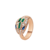 Bulgari Serpenti 356207 18 kt rose gold ring set with blue sapphire eyes malachite elements and pavé diamonds 1