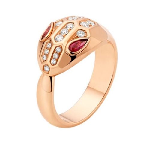 Bulgari Serpenti AN857719 18 kt rose gold ring set with Red Tourmaline eyes and pavé diamonds 1