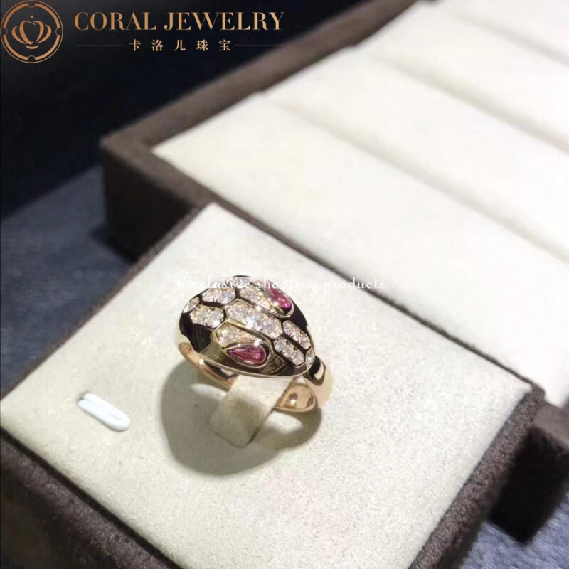 Bulgari Serpenti AN857719 18 kt rose gold ring set with Red Tourmaline eyes and pavé diamonds 9