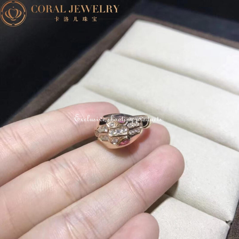 Bulgari Serpenti AN857719 18 kt rose gold ring set with Red Tourmaline eyes and pavé diamonds 8