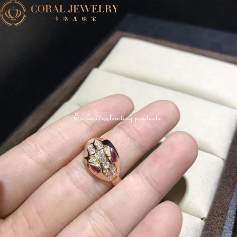 Bulgari Serpenti AN857719 18 kt rose gold ring set with Red Tourmaline eyes and pavé diamonds 7