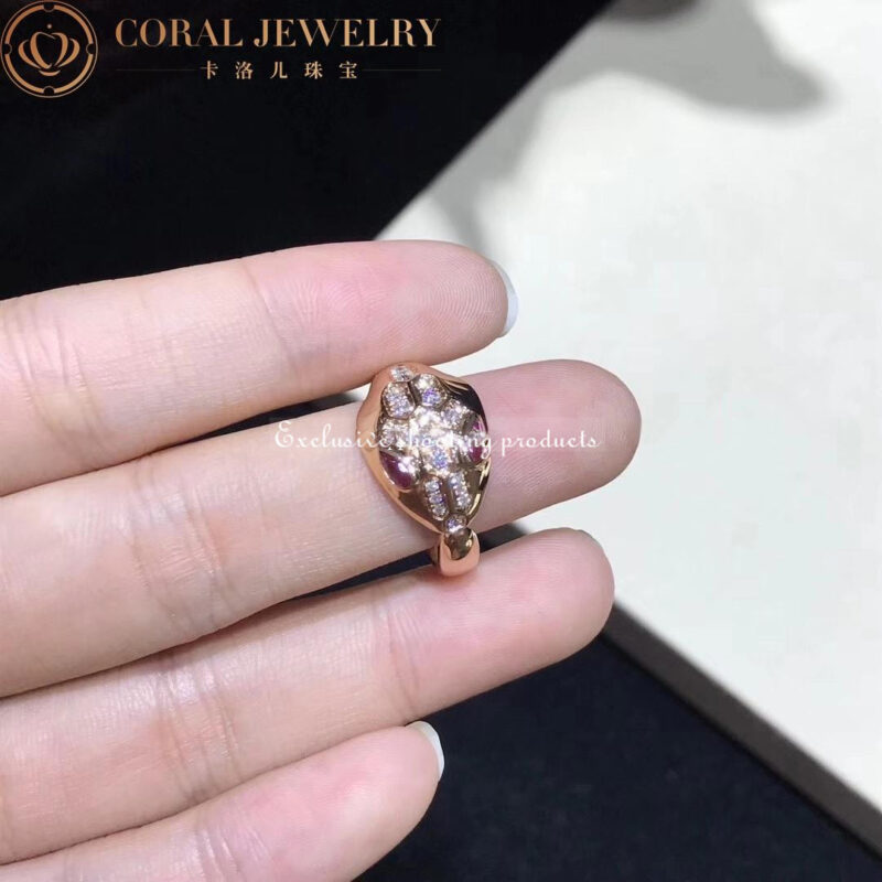 Bulgari Serpenti AN857719 18 kt rose gold ring set with Red Tourmaline eyes and pavé diamonds 5