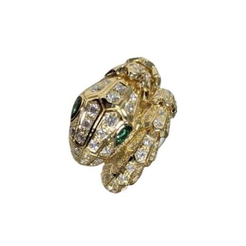 Bulgari Serpenti 354697-yg 18 kt yellow gold ring set with pavé diamonds and two emerald eyes 1