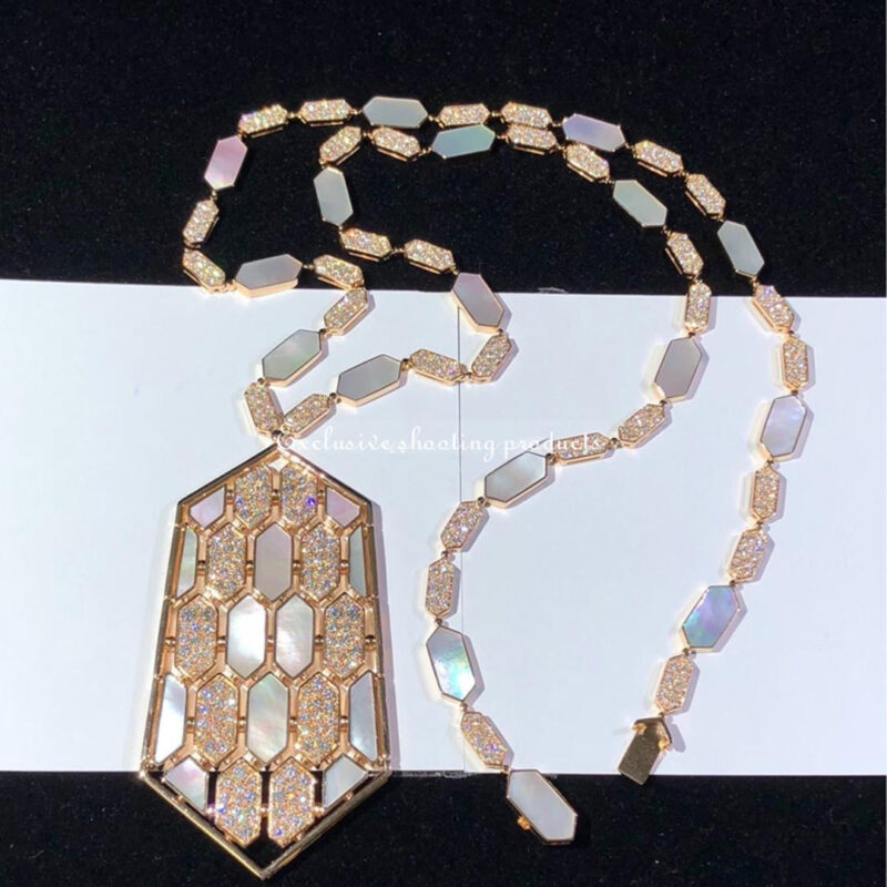 Bulgari Serpenti 261707 necklace in 18-carat pink gold and white mother-of-pearl and diamond high jewelry 11