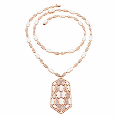 Bulgari Serpenti 261707 necklace in 18-carat pink gold and white mother-of-pearl and diamond high jewelry 1