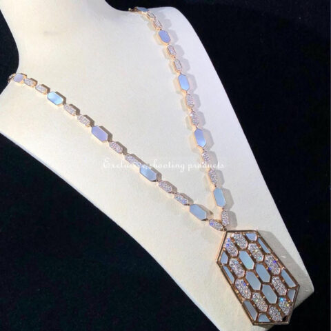 Bulgari Serpenti 261707 necklace in 18-carat pink gold and white mother-of-pearl and diamond high jewelry 2