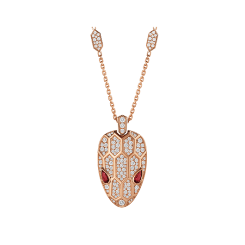 Bulgari Serpenti 352725 necklace in 18 kt rose gold set with rubellite eyes and with pavé diamonds 1