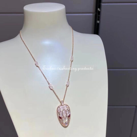 Bulgari Serpenti 352725 necklace in 18 kt rose gold set with rubellite eyes and with pavé diamonds 14