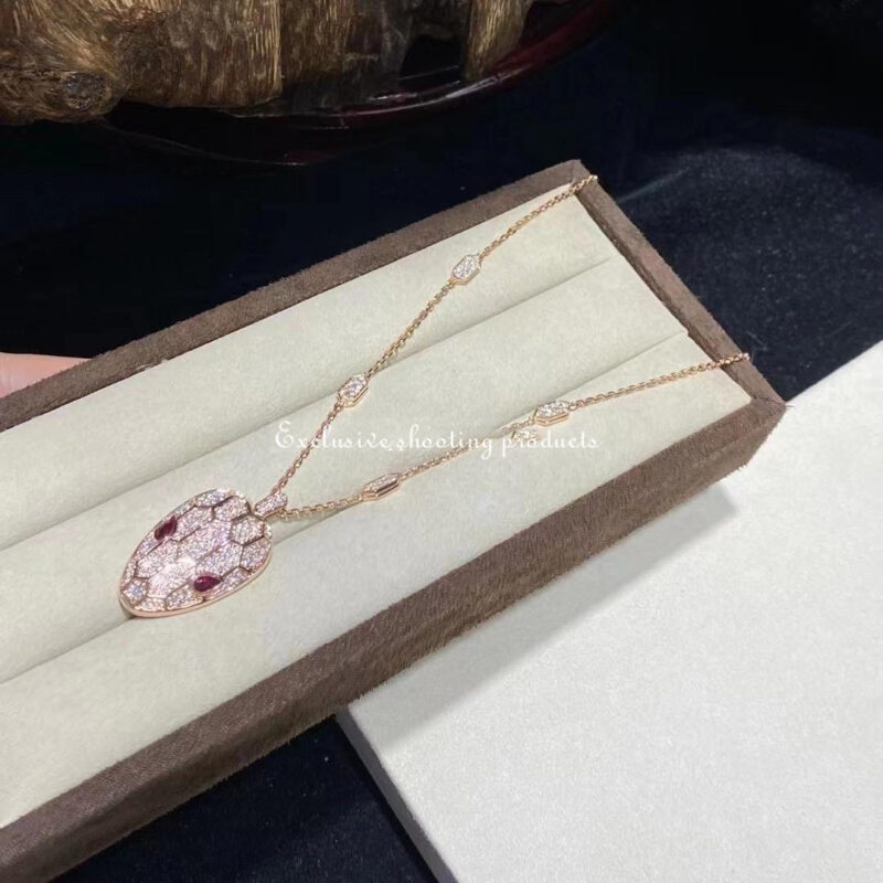 Bulgari Serpenti 352725 necklace in 18 kt rose gold set with rubellite eyes and with pavé diamonds 11