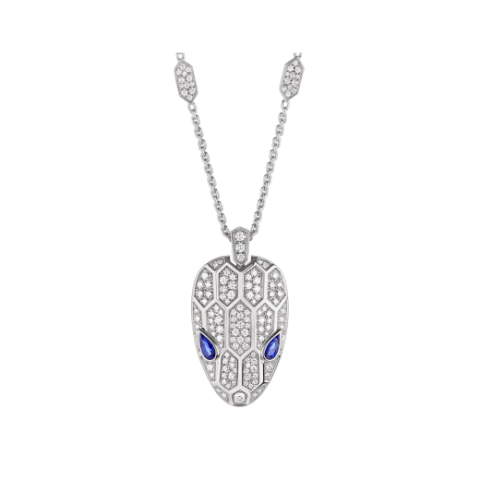 Bulgari Serpenti 353529 necklace in 18 kt white gold set with blue sapphire eyes and pavé diamonds 1