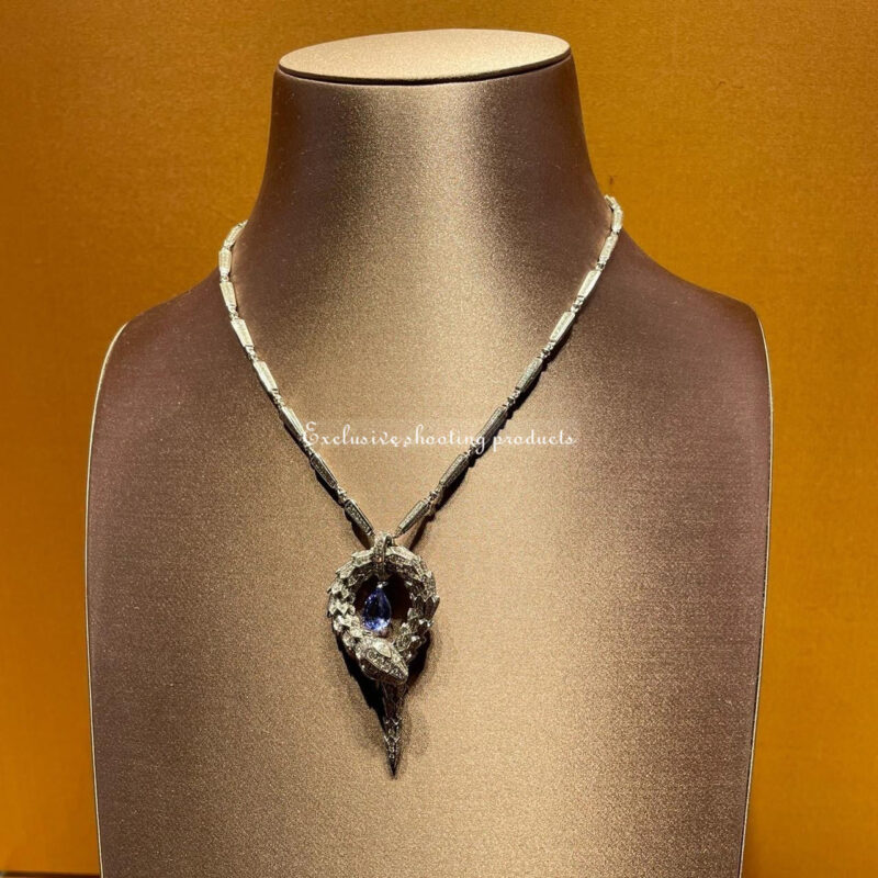 Bulgari Serpenti 354089 Necklace in 18K white gold pavé diamonds tanzanite 6
