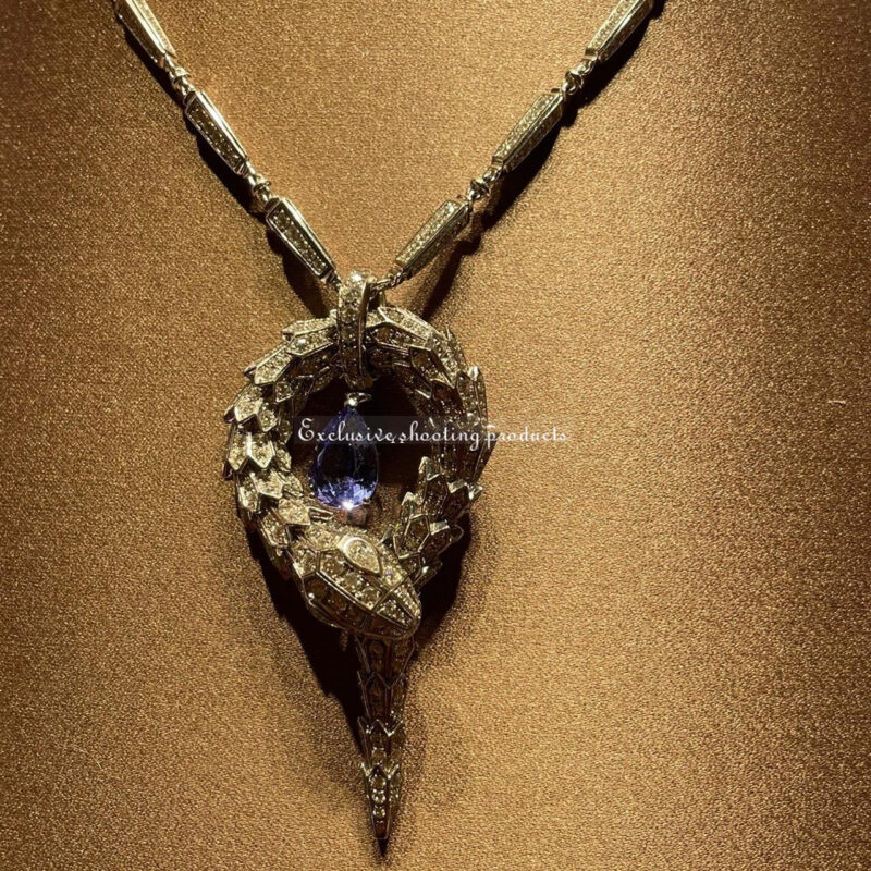 Bulgari Serpenti 354089 Necklace in 18K white gold pavé diamonds tanzanite 5