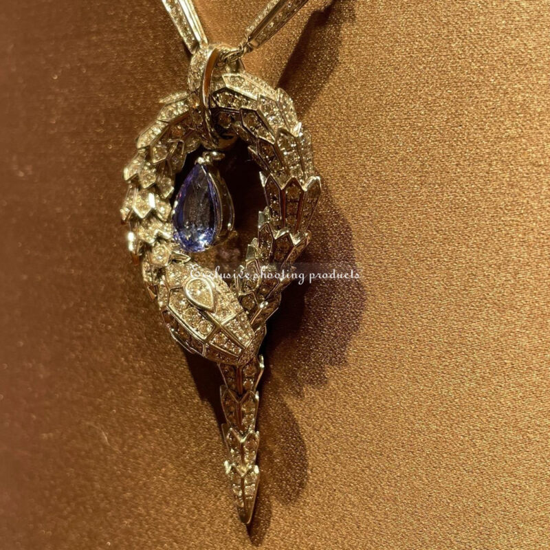 Bulgari Serpenti 354089 Necklace in 18K white gold pavé diamonds tanzanite 4